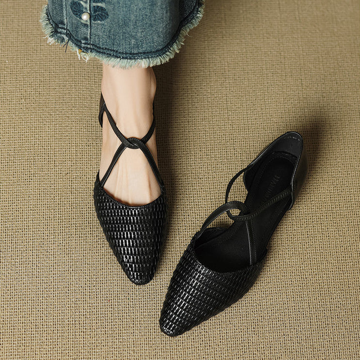 Elodie | Woven T-Strap Heels