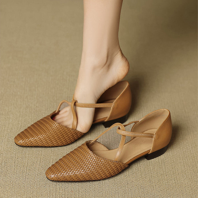 Elodie | Woven T-Strap Heels
