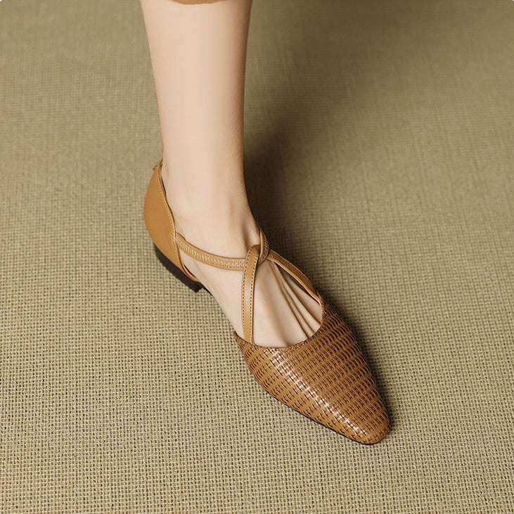 Elodie | Woven T-Strap Heels