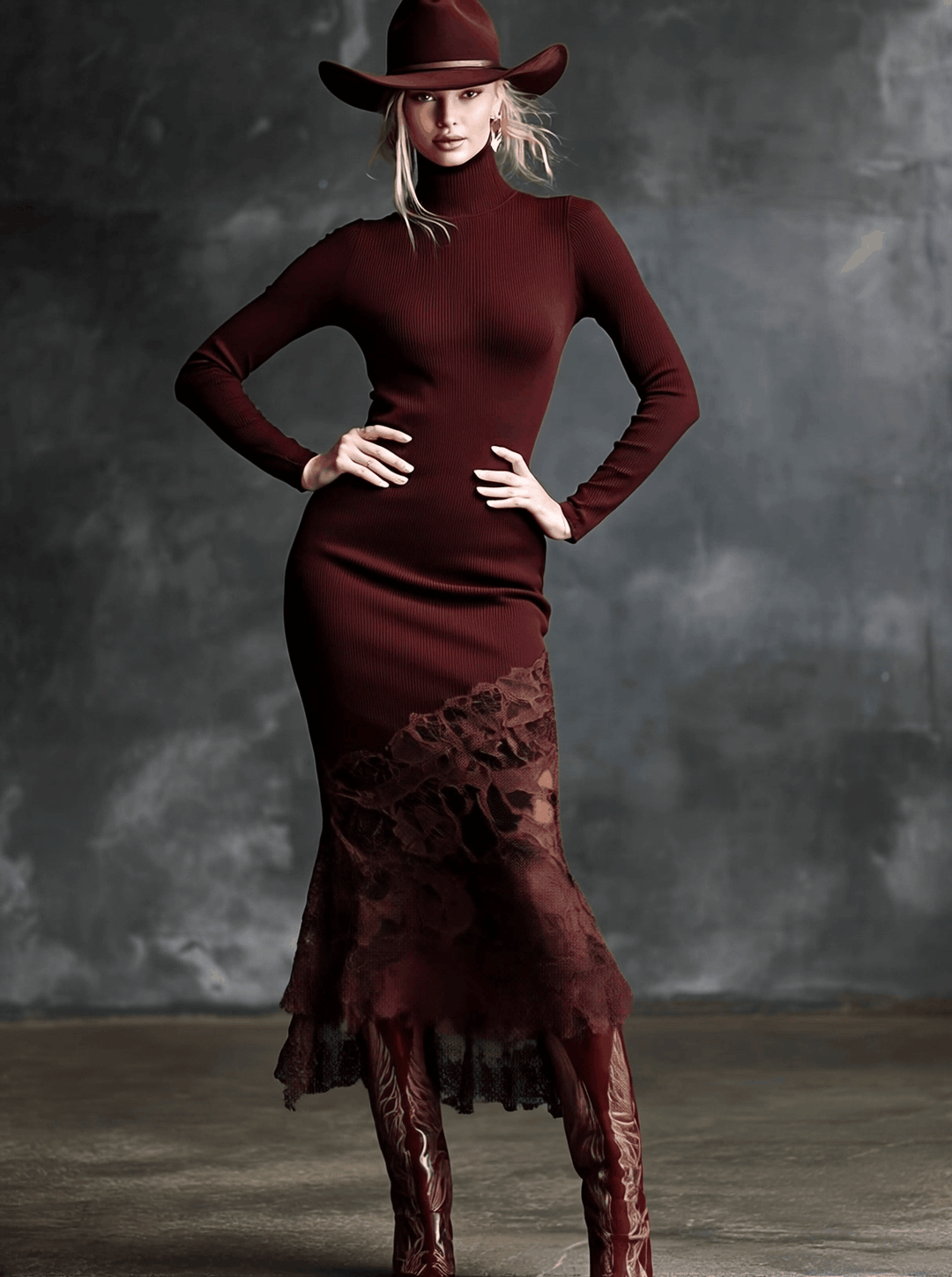 Theodora | High-Neck Lace-Hem Maxi Dress