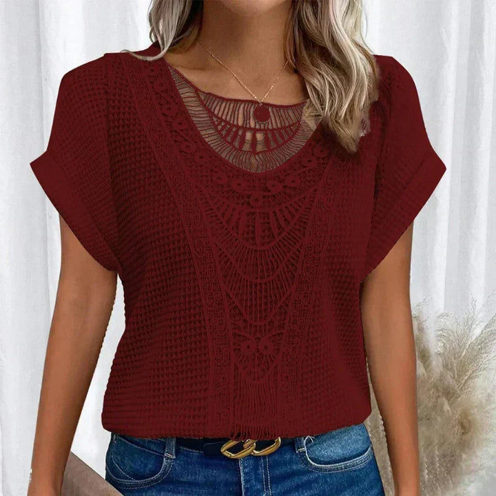 Anthea | Crochet-Trim Short Sleeve Top