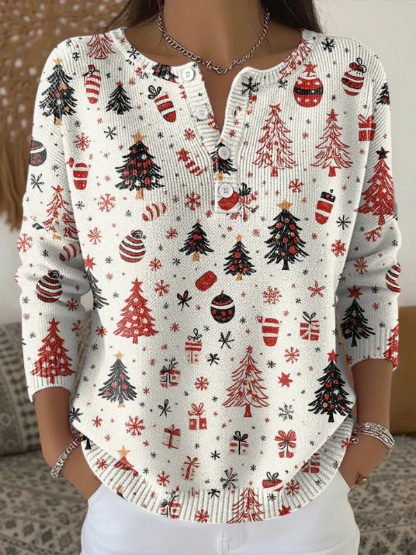 Colleen | Festive Button-Neck Sweater