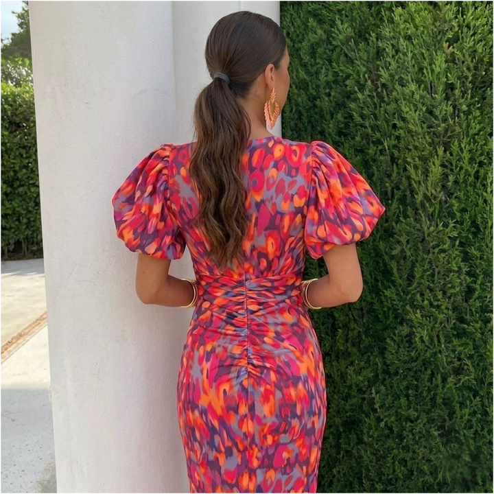 Cynthia | Ruched Puff-Sleeve Maxi Dress