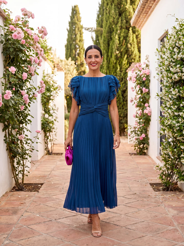 Camille | Pleated Ruffle-Sleeve Dress