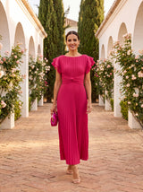 Camille | Pleated Ruffle-Sleeve Dress