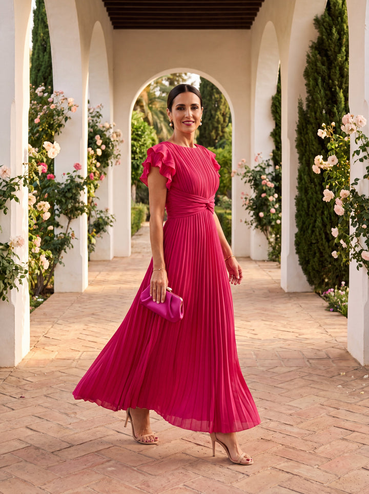 Evelina | Tie-Front Pleated Midi Dress
