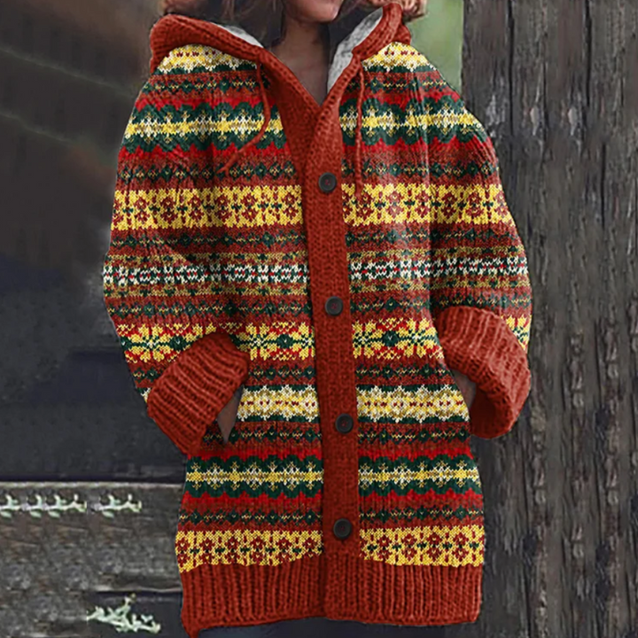 Marta | Cosy Hooded Patterned Cardigan