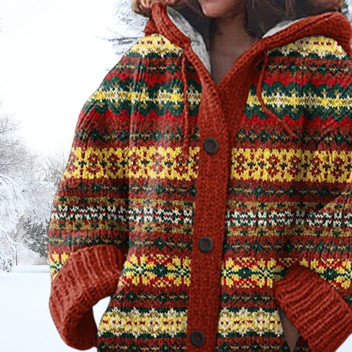 Marta | Cosy Hooded Patterned Cardigan