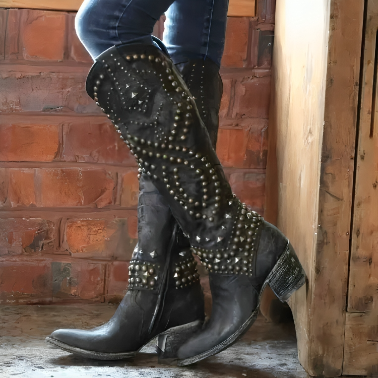 Erin | Studded Western Tall Boots