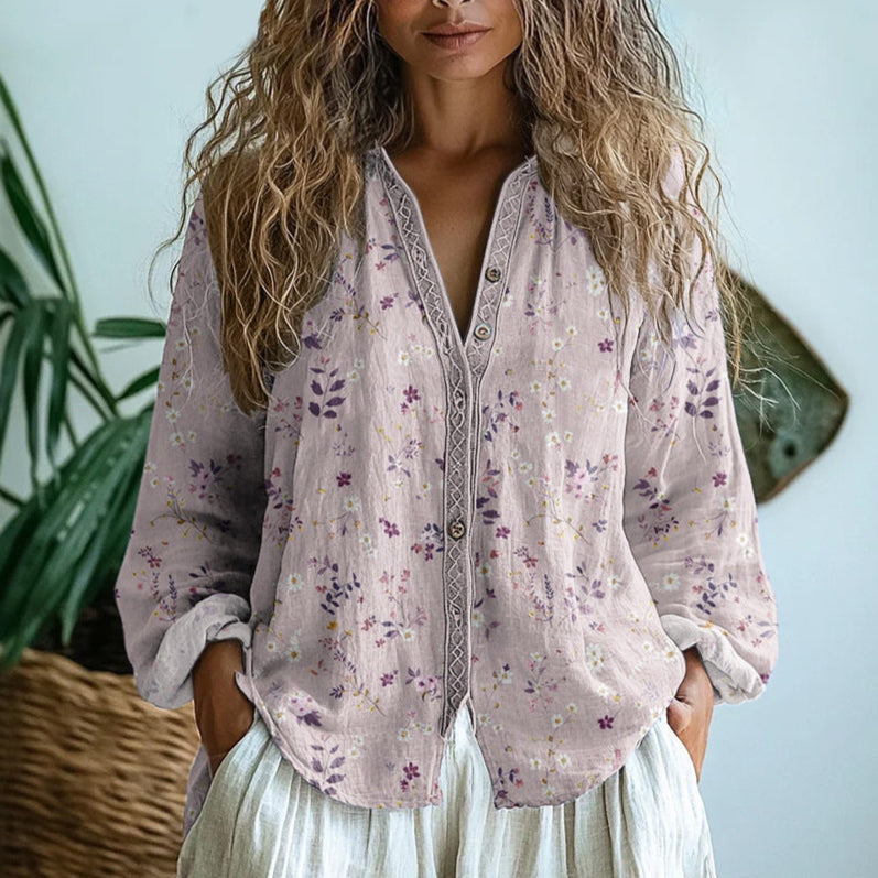 Eleanor | Botanical Print Buttoned Blouse