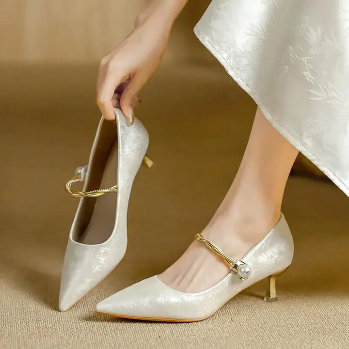 Camila | Pointed Pearl-Strap Heels