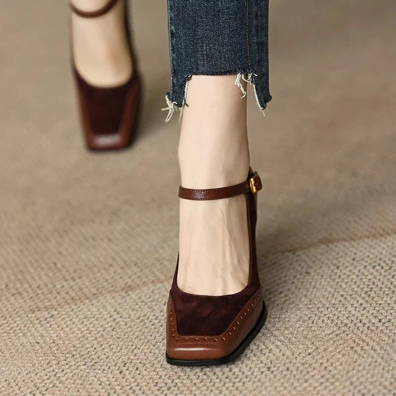 Beatrix | Square-Toe Block Heel Pumps with Ankle Strap