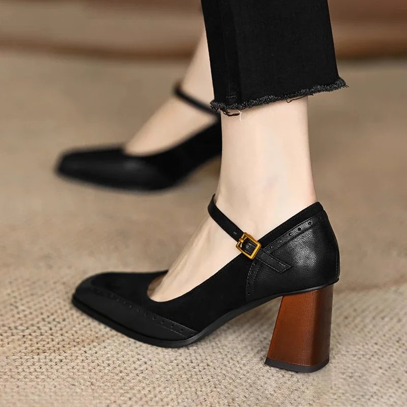 Beatrix | Square-Toe Block Heel Pumps with Ankle Strap