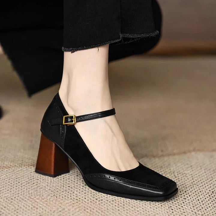 Beatrix | Square-Toe Block Heel Pumps with Ankle Strap