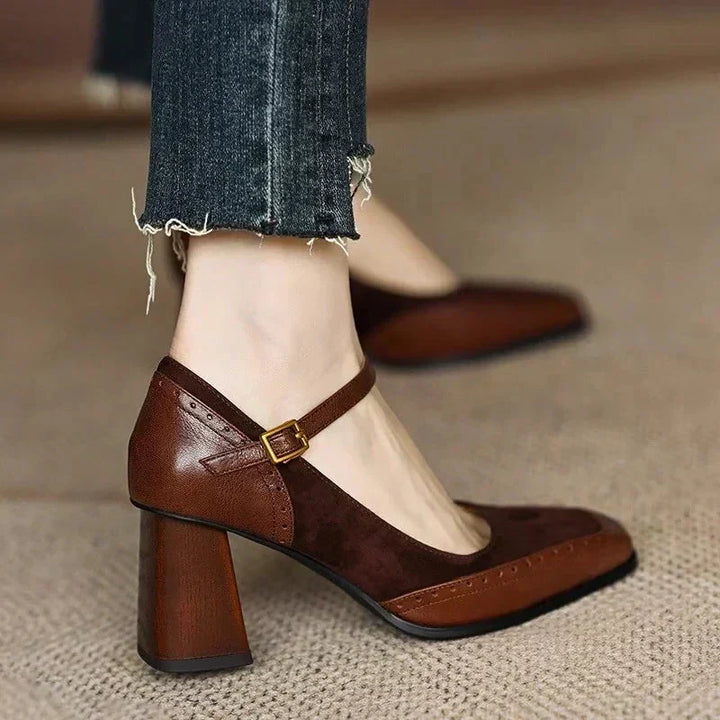 Beatrix | Square-Toe Block Heel Pumps with Ankle Strap
