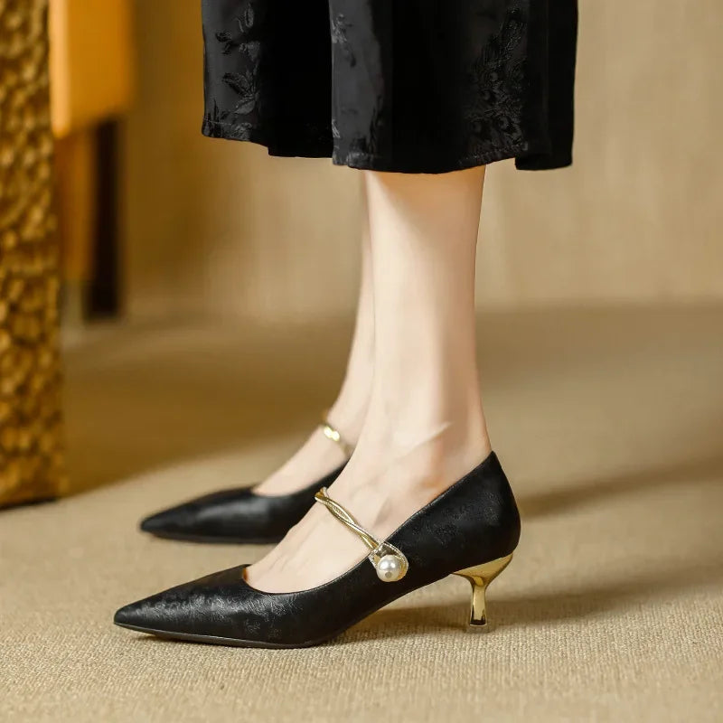 Camila | Pointed Pearl-Strap Heels