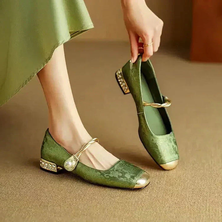 Fiona | Braided Pearl-Strap Flats