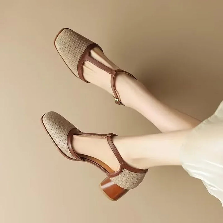 Bryony | Elegant T-Strap Block Heel Pumps