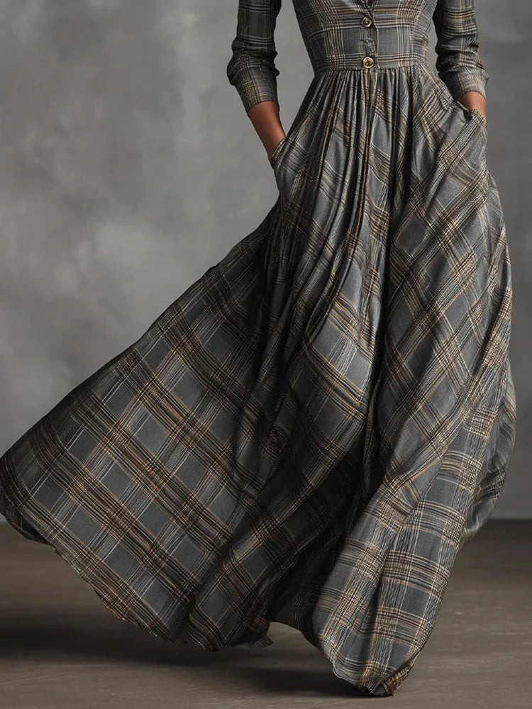 Adelina | Refined Tartan Maxi Dress