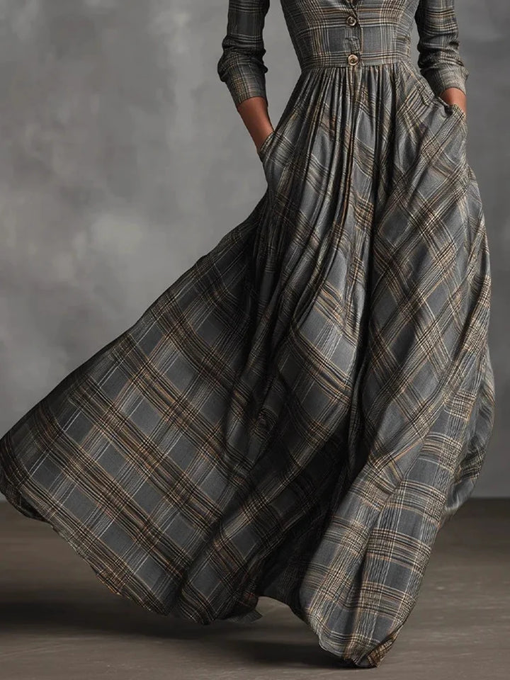 Adelina | Refined Tartan Maxi Dress