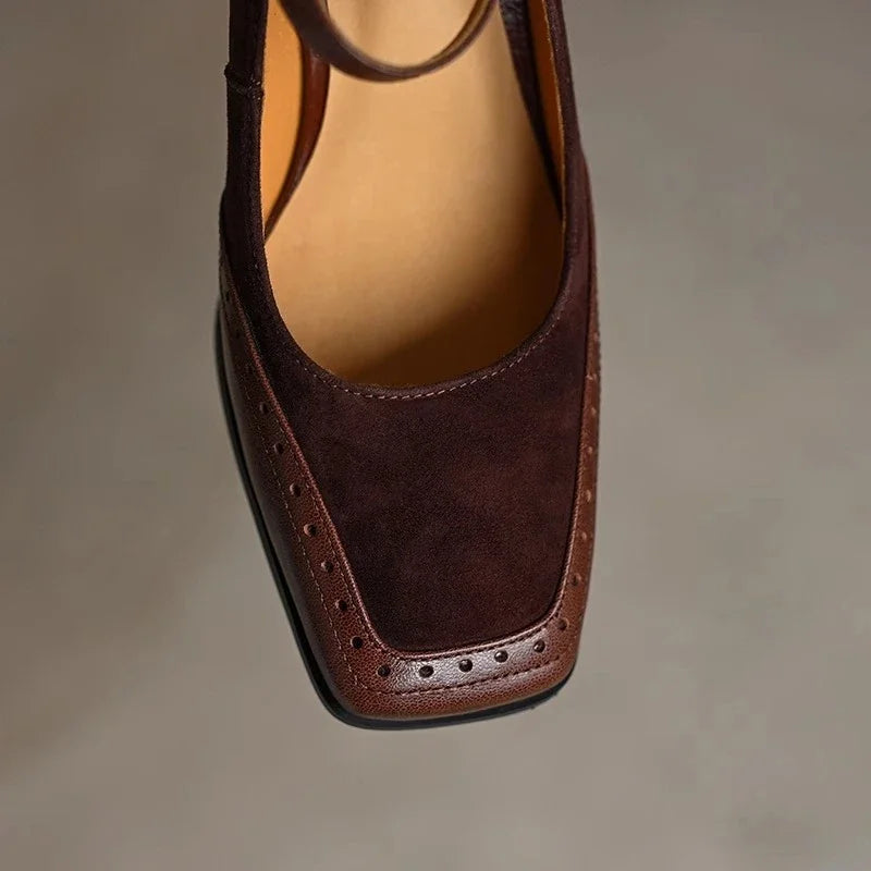 Beatrix | Square-Toe Block Heel Pumps with Ankle Strap