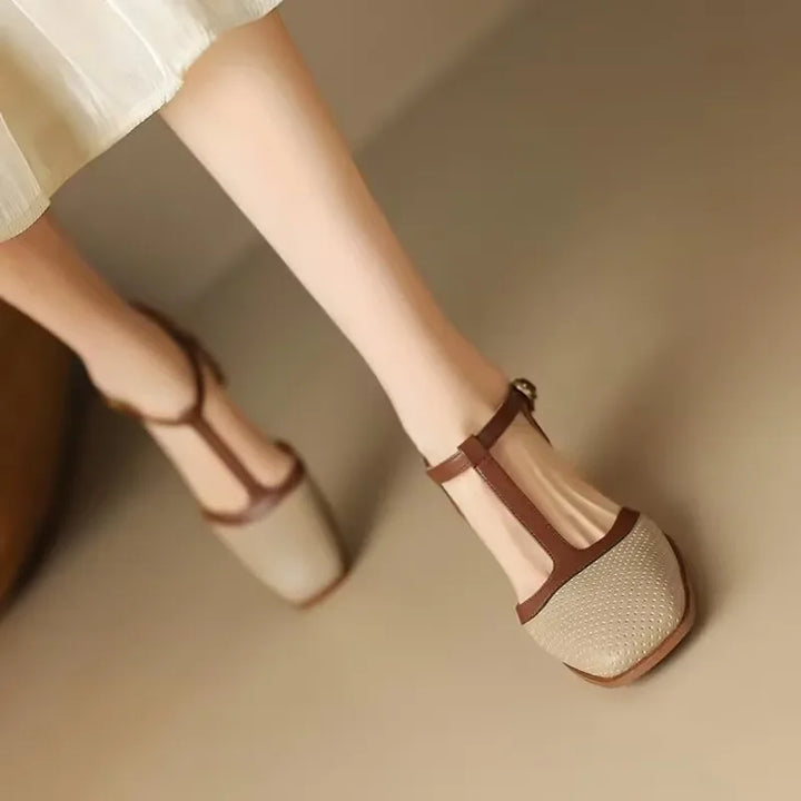 Bryony | Elegant T-Strap Block Heel Pumps