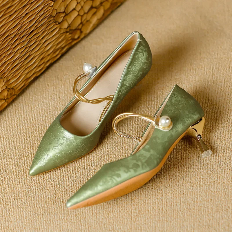 Camila | Pointed Pearl-Strap Heels