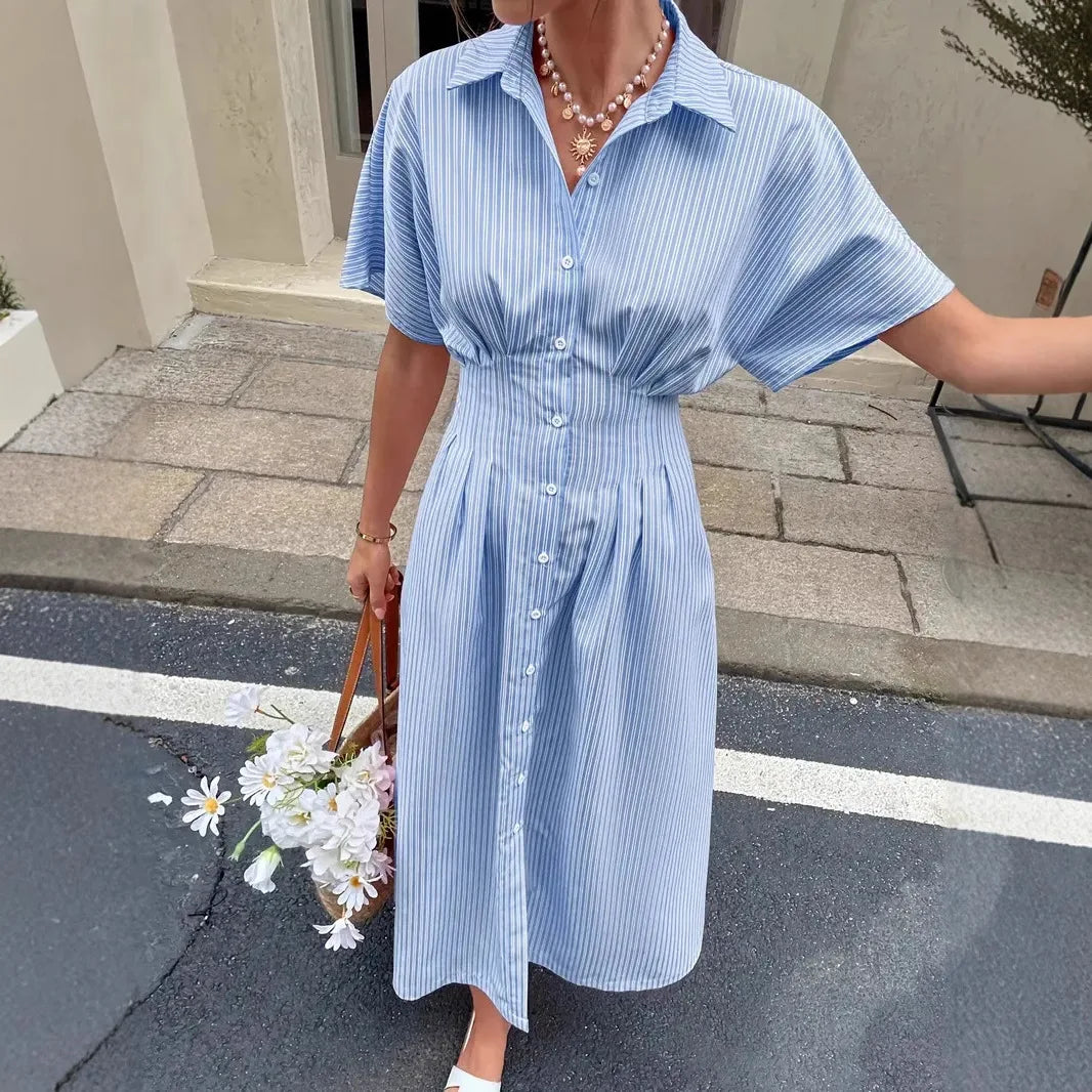 Lucienne | Pleated-Waist Shirt Dress