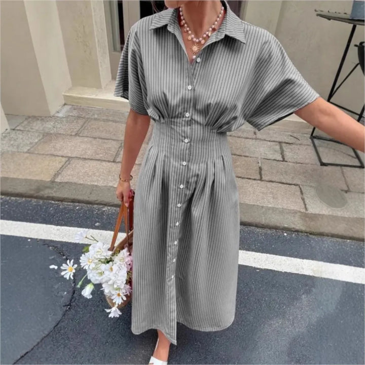 Lucienne | Pleated-Waist Shirt Dress
