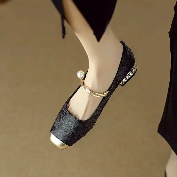 Fiona | Braided Pearl-Strap Flats