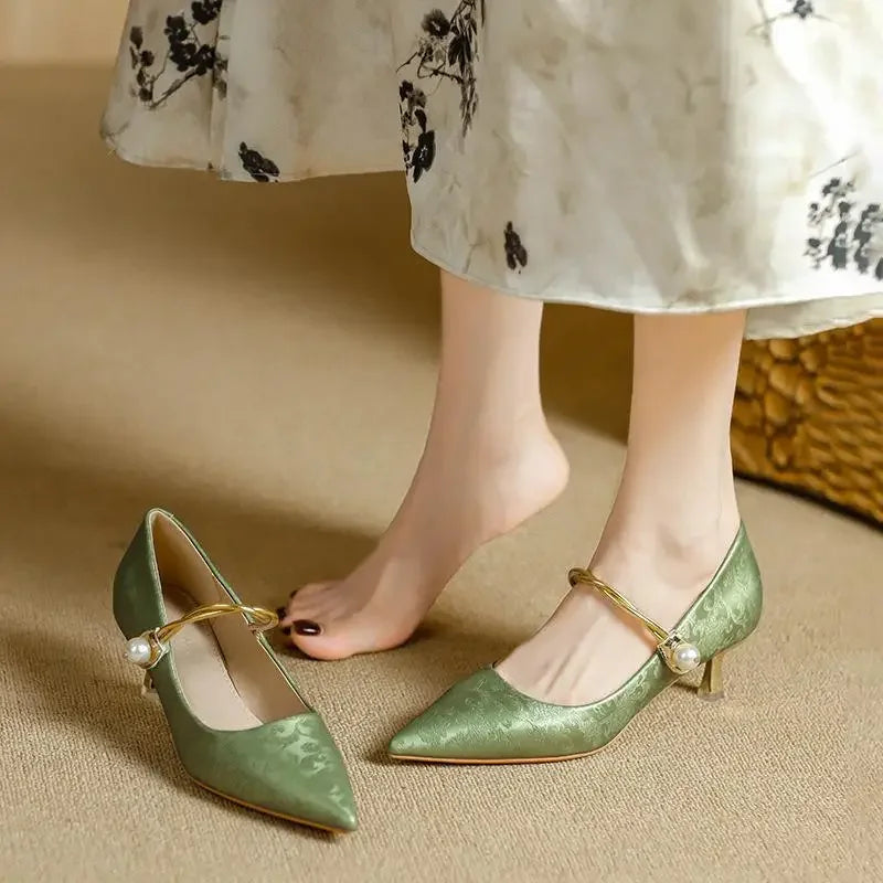 Camila | Pointed Pearl-Strap Heels
