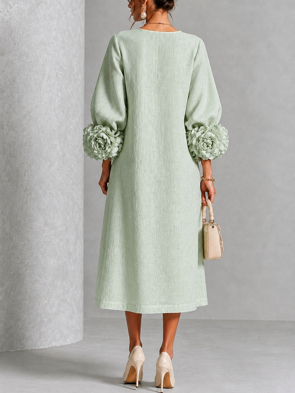 Clara | Floral-Cuff Midi Dress