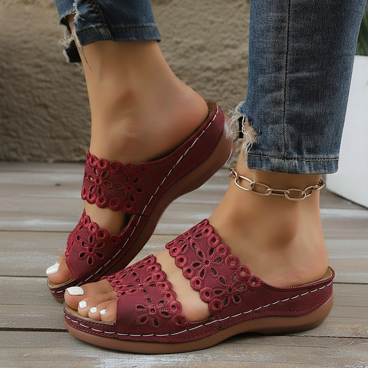 Loretta | Floral Cutout Wedge Sandals