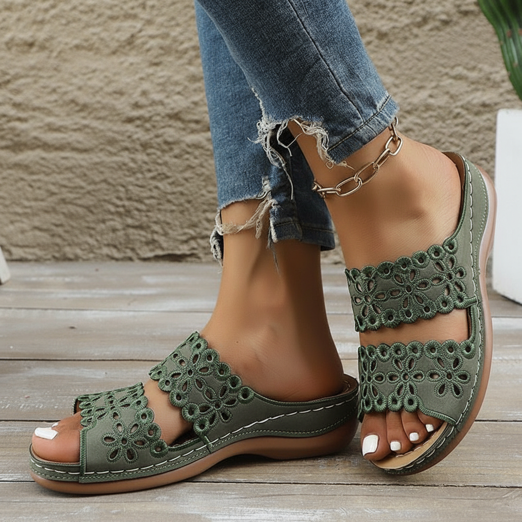Loretta | Floral Cutout Wedge Sandals