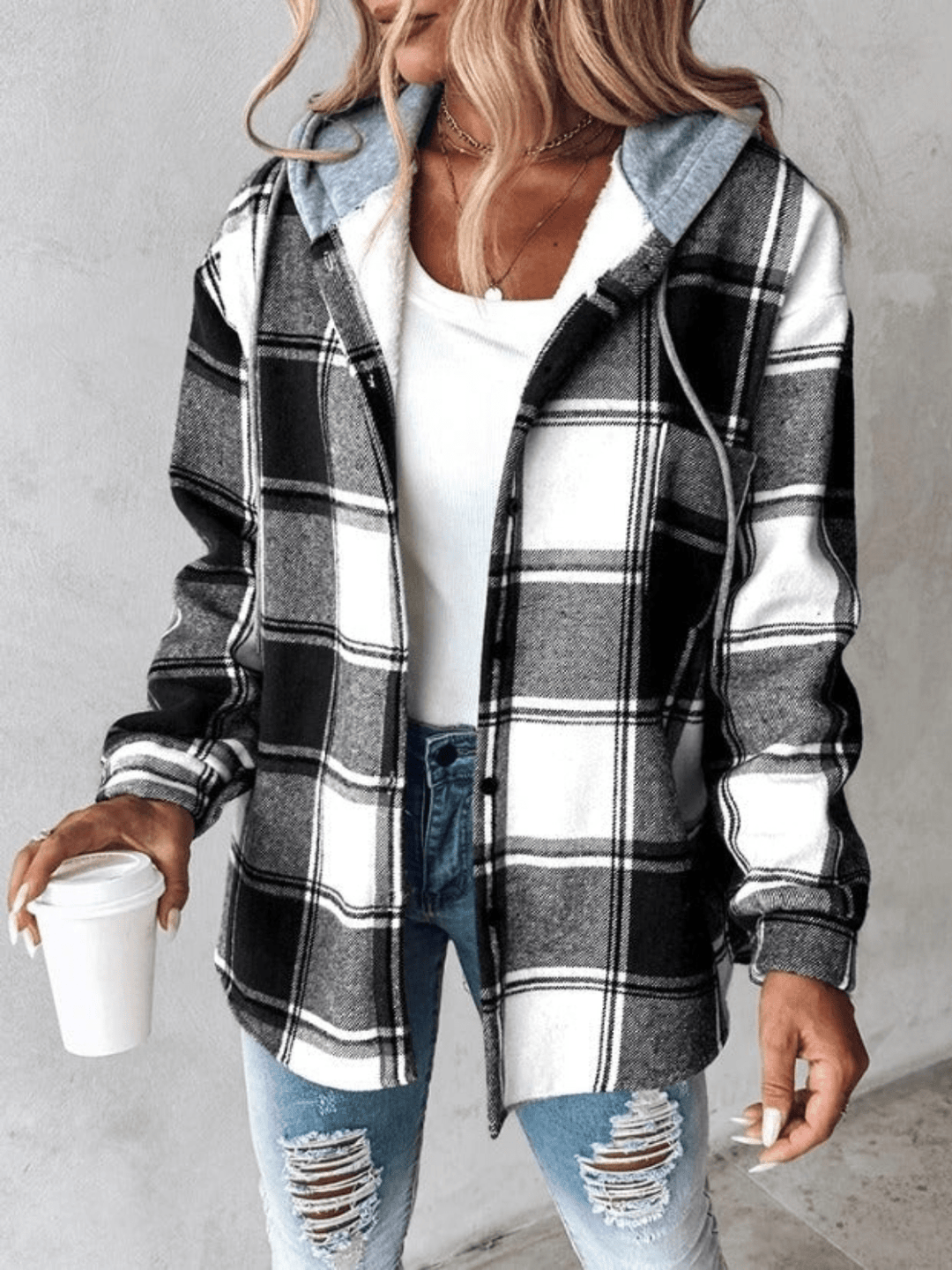 Elinor | Hooded Checked Overshirt Jacket
