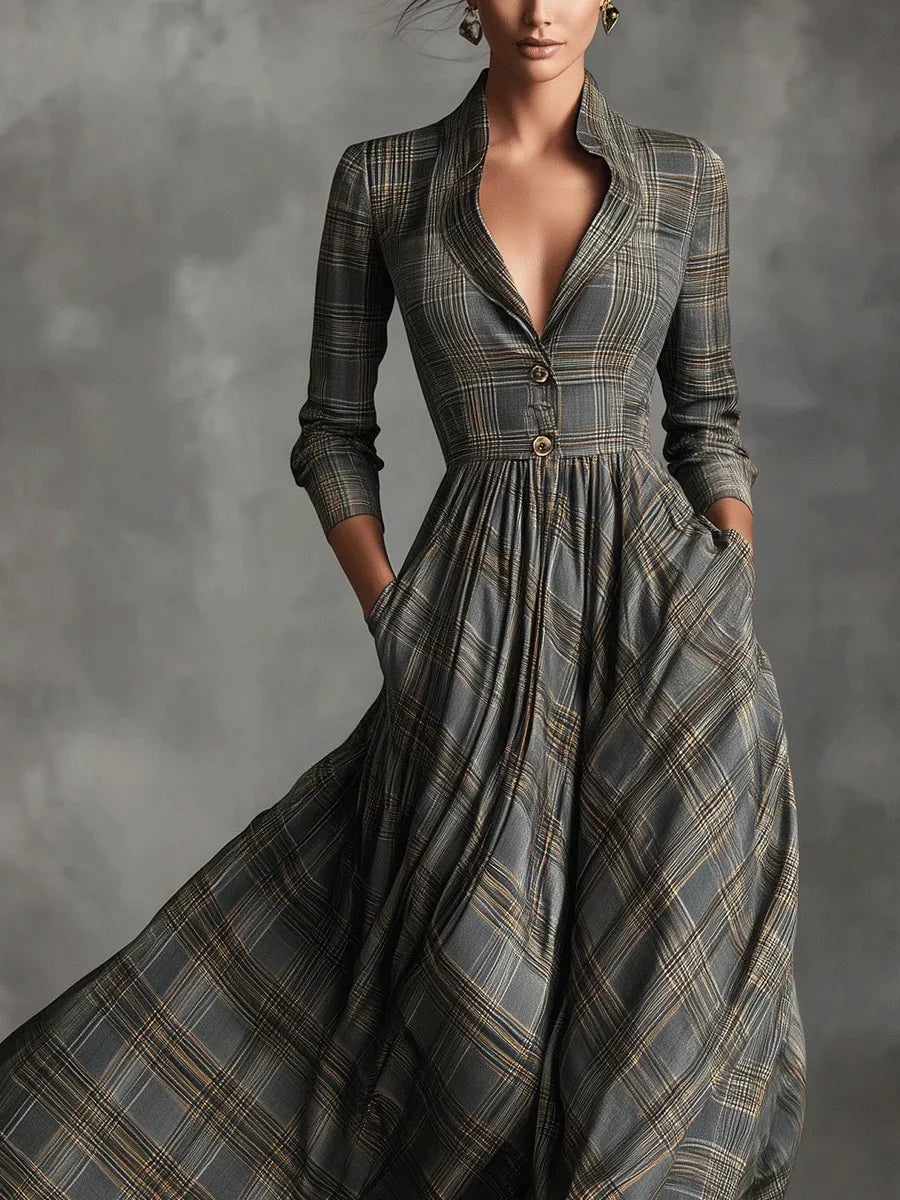 Adelina | Refined Tartan Maxi Dress