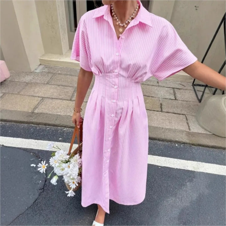 Lucienne | Pleated-Waist Shirt Dress