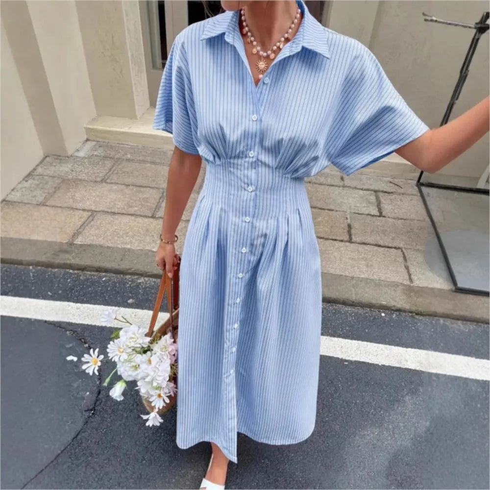 Lucienne | Pleated-Waist Shirt Dress