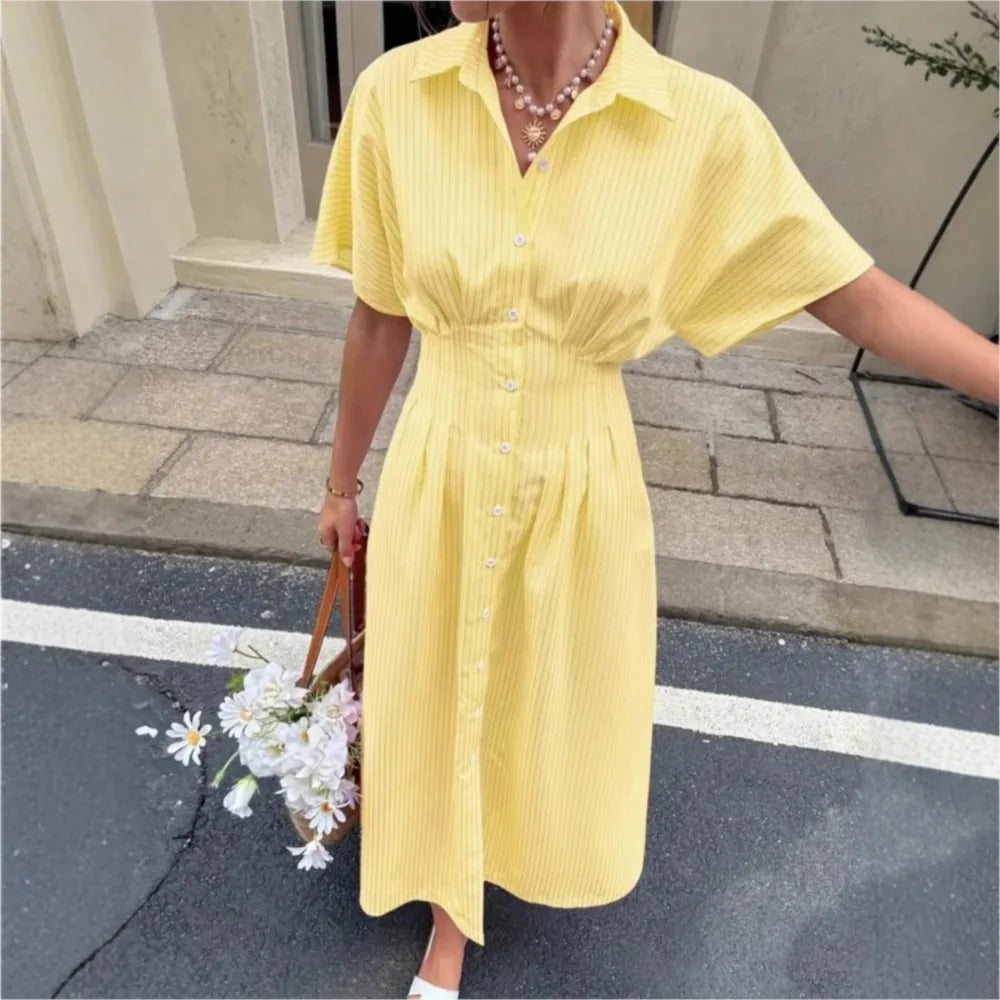 Lucienne | Pleated-Waist Shirt Dress
