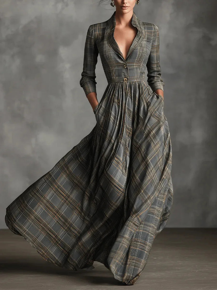 Adelina | Refined Tartan Maxi Dress
