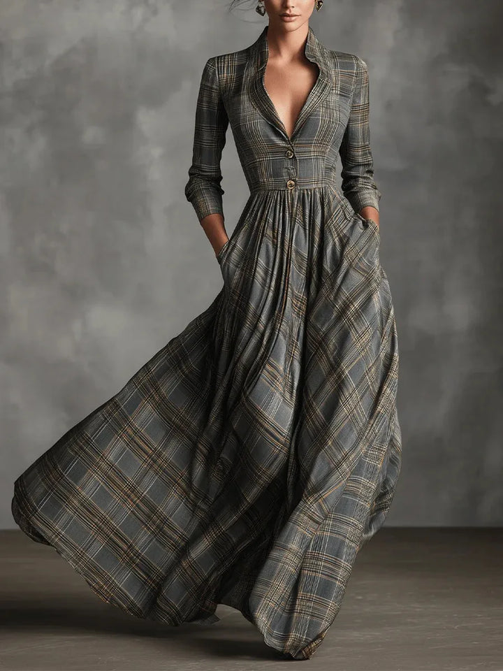 Adelina | Refined Tartan Maxi Dress