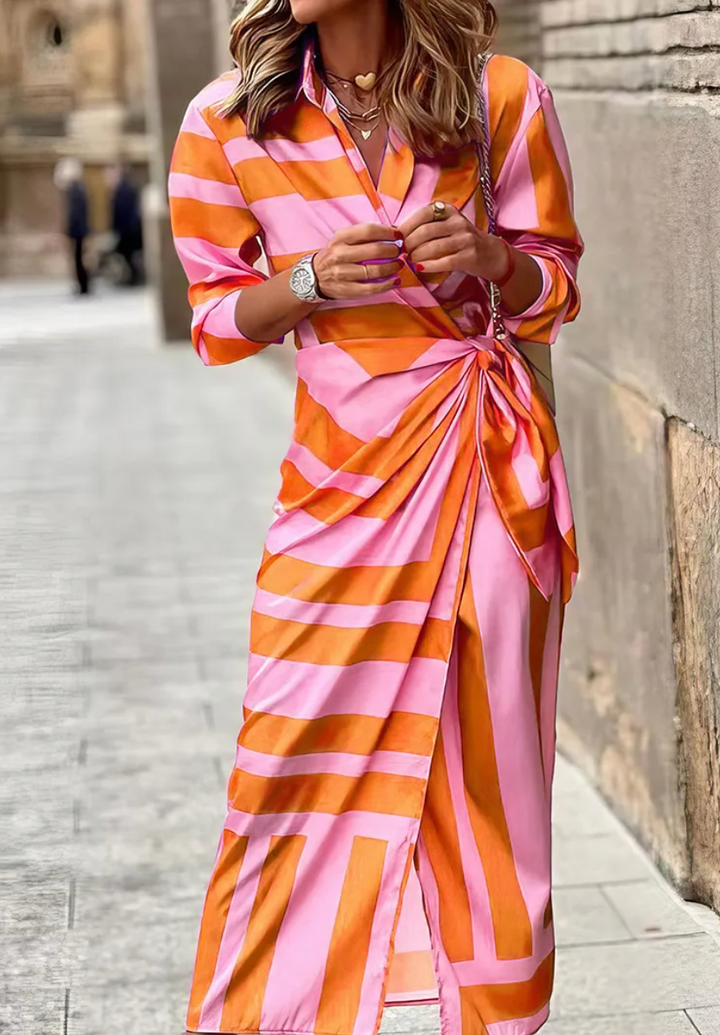 Elodie | Striped Wrap Midi Dress