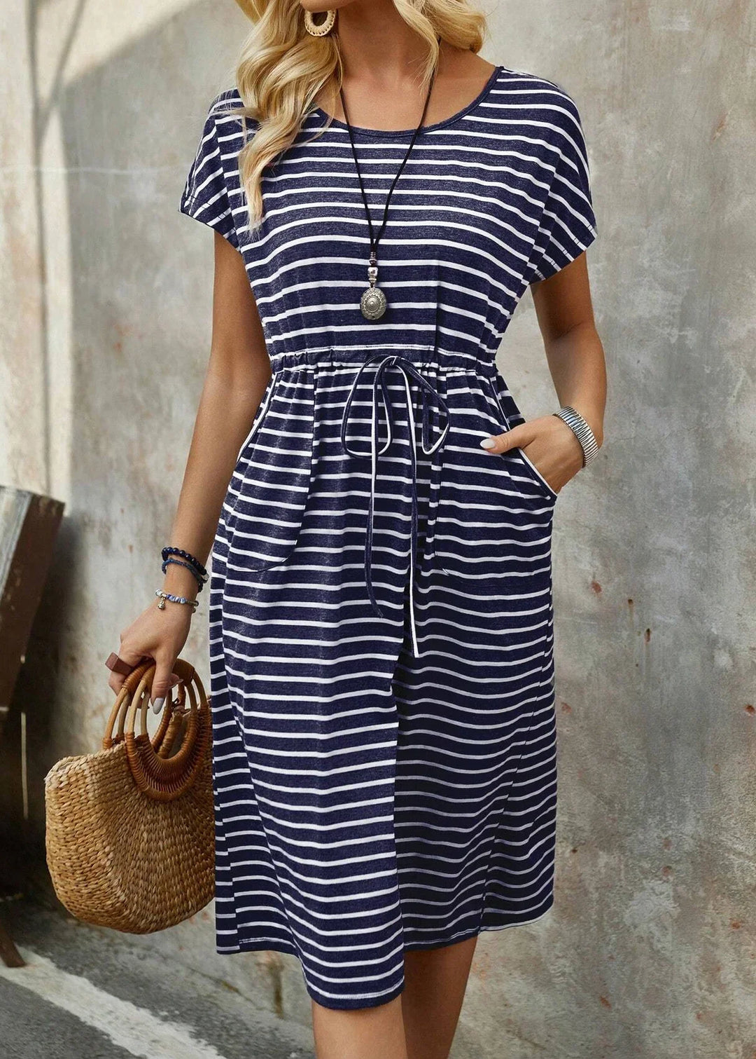 Adalyn | Striped Tie-Waist Midi Dress