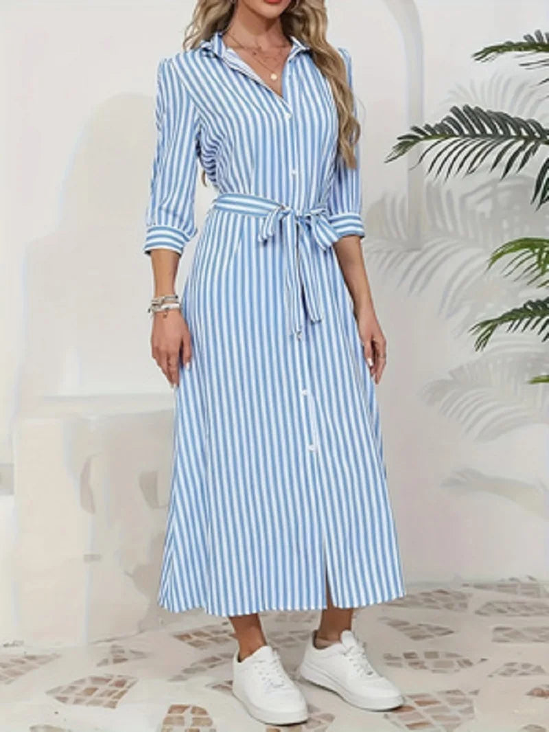 Hattie | Striped Button-Front Midi Dress
