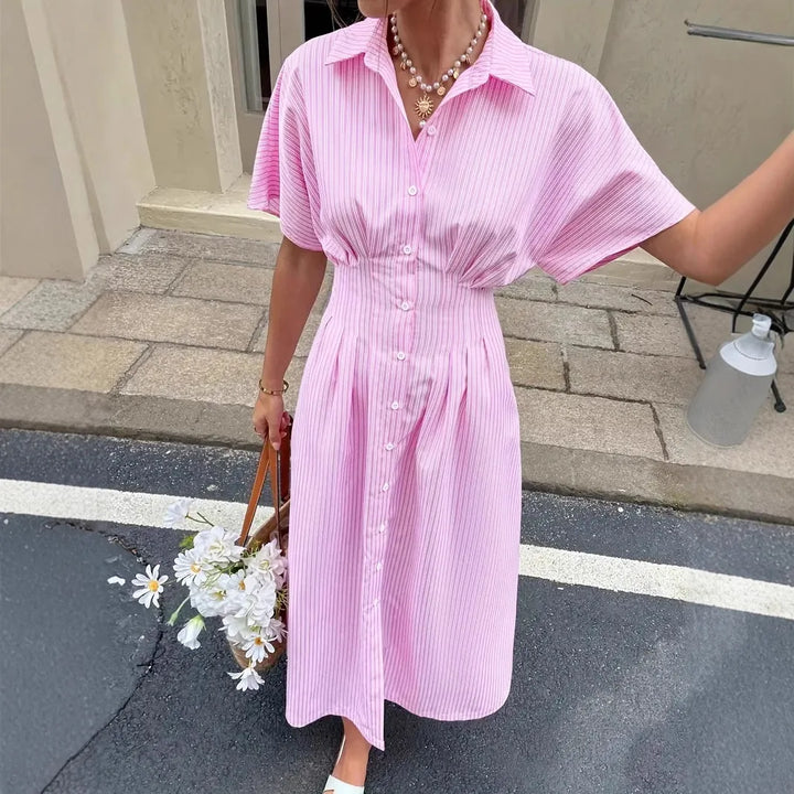 Lucienne | Pleated-Waist Shirt Dress