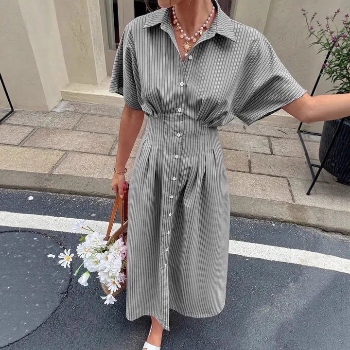 Lucienne | Pleated-Waist Shirt Dress