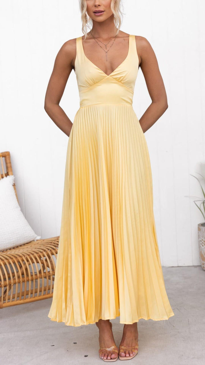Corinna | Pleated V-Neck Maxi Dress