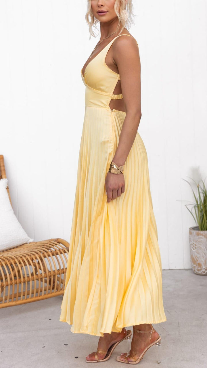 Corinna | Pleated V-Neck Maxi Dress