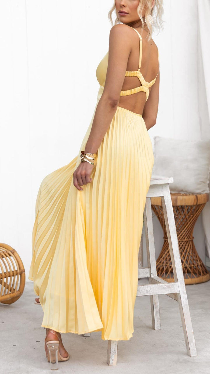 Corinna | Pleated V-Neck Maxi Dress