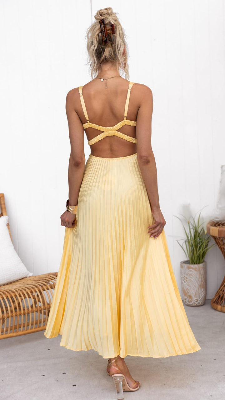Corinna | Pleated V-Neck Maxi Dress